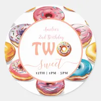 Two Sweet Donuts 2nd Birthday party Classic Round Sticker