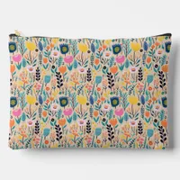 Simple Floral Modern Folk Art Illustration Large Accessory Pouch