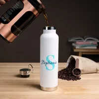 Simple Monogram Script Name Aqua Blue Water Bottle