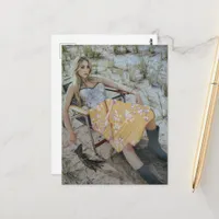 A Lady Relaxed at the Beach Collage Postcard