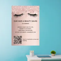 Beauty salon rose gold glitter lashes QR code Wall Decal