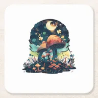 Cottagecore And Aesthetic Goblincore Mushroom Fair Square Paper Coaster
