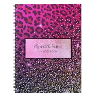 Leopard pink purple black sparkle glam girly notebook