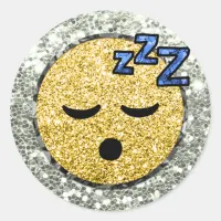 *~* SLEEPY TIRED  Emoji AP40 Gold Glitter Classic Round Sticker