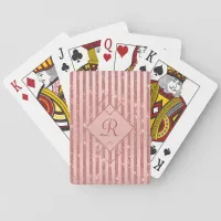 Girly Rose Gold Glitter Glam Monogram Poker Cards