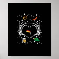 Oktoberfest Skeleton Hand Heart Flag German  Poster