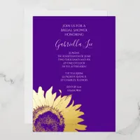 Gold Sunflower on Purple Bridal Shower  Foil Invitation