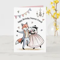 Birthday card Regency style Fox and Badger Ball