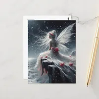 Fairy on a Seaside cliff at Night in White Dress Postcard