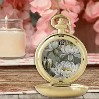 Ellis Rowan White Water Lily Vintage Flowers Pocket Watch