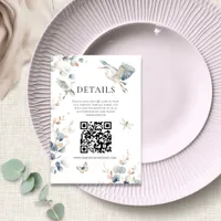 Elegant Blue Heron QR code Wedding Details Enclosure Card