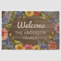 Rustic Summer Flowers Welcome Personalized Fiber Doormat