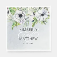 Rustic Watercolor Ice Blue Floral White Wedding Napkins