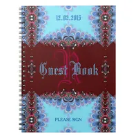 Vintage Medieval Blue Red Lacy Monogram Guest Book