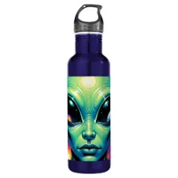 Alien Face with Planets Reflections in Eyes Stainless Steel Water Bottle