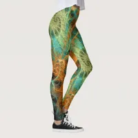 Green Teal Swirl Gold Fractals Leggings ★Psydefx★