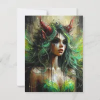 Fairy in Green With Red Horns Dark Fantasy Postcard