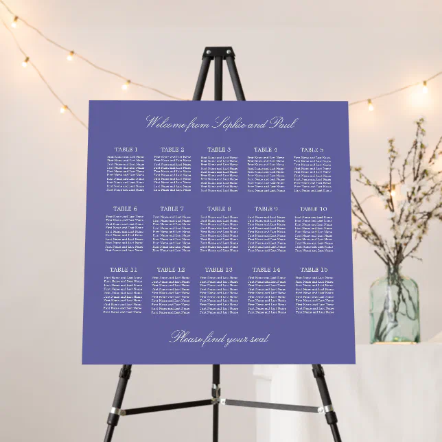 Lavender 15 Table Wedding Seating Chart Foam Board