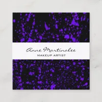 Purple Paint Splatter on Black  Square Business Card