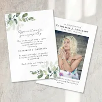 Eucalyptus Calligraphy Photo Sympathy Funeral Thank You Card