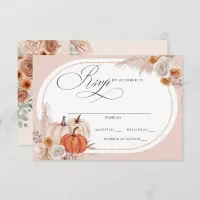 Rustic Boho Terracotta Pampas Pumpkin Fall Wedding RSVP Card