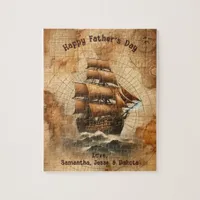 Vintage Sepia Nautical Map and Sailing Ship Jigsaw Puzzle