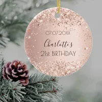 Birthday rose gold blush name ceramic ornament