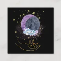 *~* Hand Crystals Moon Cosmos Sky Stars Square Business Card