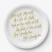 Silent Night Christmas Carol Lyrics Gold White Paper Plates