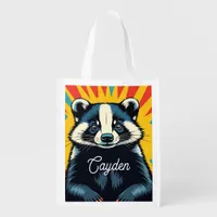 Cute Pop Art Badger Personalized Grocery Bag