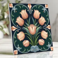 Arts and Crafts Tulip Bouquet on Deep Green Ceramic Tile