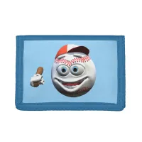 Funny Cartoon Baseball with Bat Tri-fold Wallet