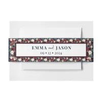 Boho Burgundy Floral Navy Invitation Belly Band