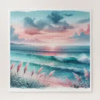 Beautiful Ocean Scene in Pink and Blue Jigsaw Puzzle