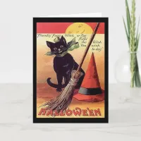 Vintage Black Halloween Cat Card