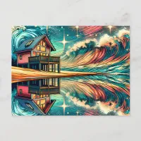 Log Cabin on the Beach Ai Art Postcard