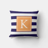 Orange & Navy Monogram Striped | Throw Pillow