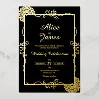 Indian Mandala Elegant Black Gold Foil Wedding Invitation