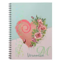 Pink Heart Floral Monogram Notebook