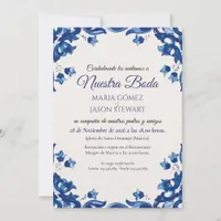Blue Floral Elegant Fiesta Spanish Wedding Invitation