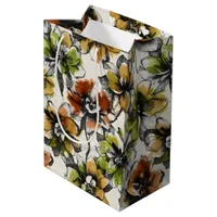 Medium Abstract Alcohol Wash Pen and Ink Flowers Medium Gift Bag