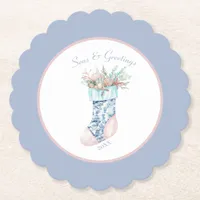 Chinoiserie Coastal seashell Stocking  Paper Coaster