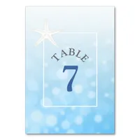 Blue Starfish Beach Wedding Table Number Card