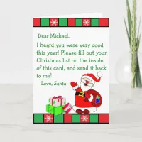 Christmas Wish Letter from Santa Claus (male) Holiday Card