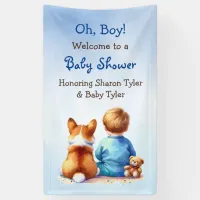 Baby Boy and his Corgi Puppy Baby Shower Banner