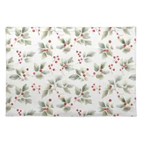 Pretty Watercolor Holly and Berries Cloth Placemat