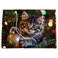 Little Kitten on Christmas Tree   Large Gift Bag