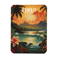 Vintage Hawaii Tropical Beach Travel Illustration Magnet