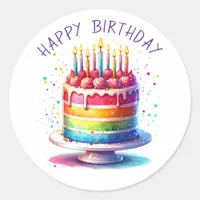 Rainbow Cake Happy Birthday Classic Round Sticker