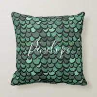 Green Glitter Mermaid or Dragon Scales Throw Pillow